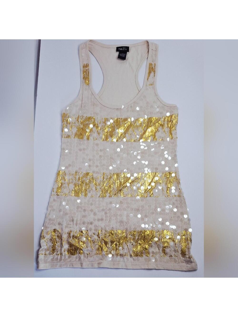 Rue 21 Gold and Cream Sequin Tank Top- S